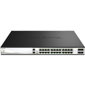 D-Link DXS-3130-28P 28-Port 10G Layer 3 Stackable Managed Switch, 24x 10GbE PoE++ and 4x 25GbE SFP28 ports